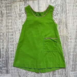Girls Toddler Corduroy Green Dress Buttons Pink Scallop trim winter fall holiday